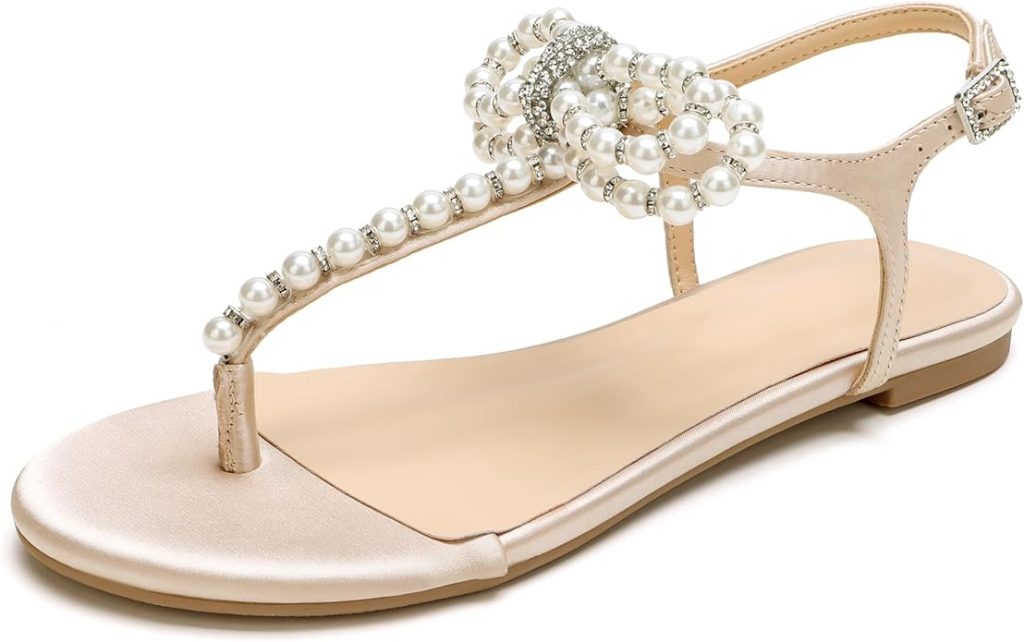 Hinyyrin Women's Gladiator Sandals - Rhinestone Flat Sandals With Adjustable Calf Straps (PU Leather, Approx. 0.39" Heel) - View #9