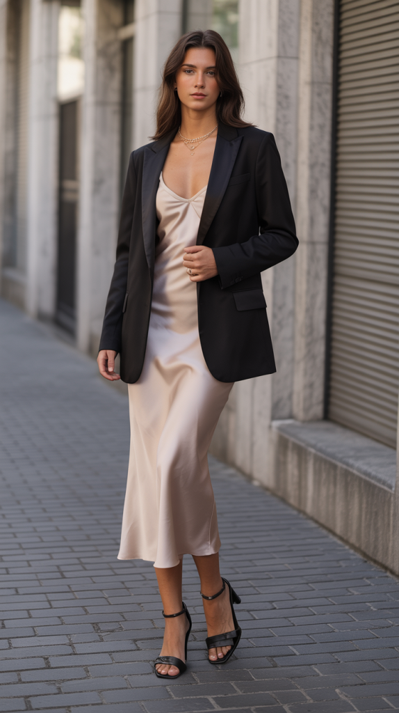 The Black Blazer Over a Slip Dress—But Styled Backwards
