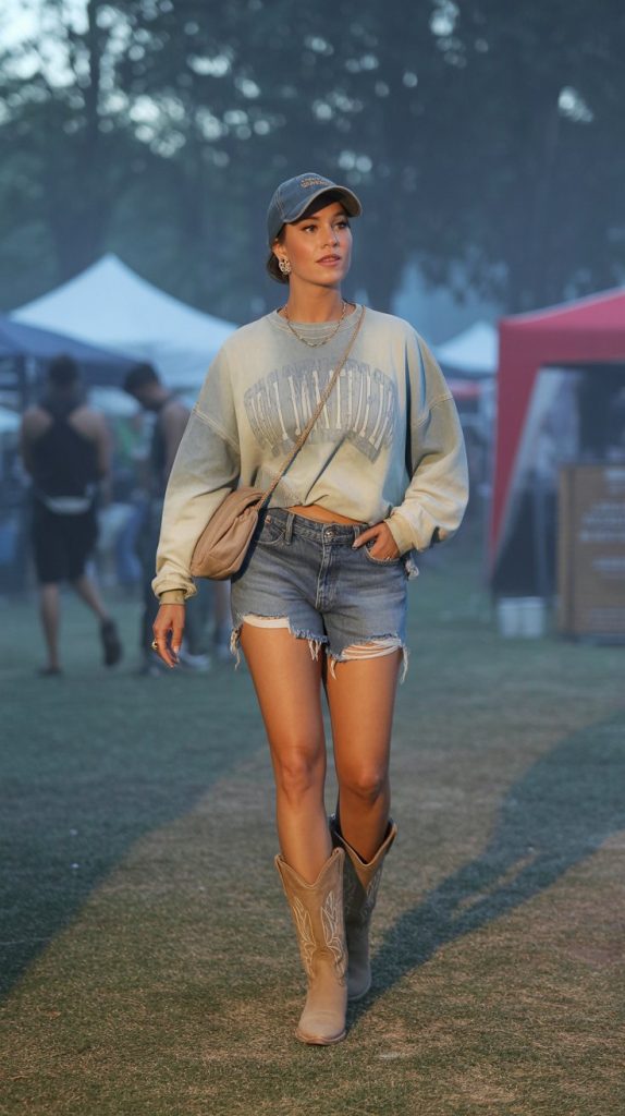24 Festival Outfits With Shorts and Cowboy Boots