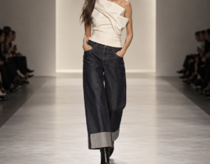 Wide-Leg Cuffed Jeans With a Sculptural Top
