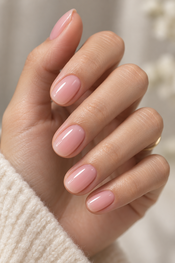 Sheer Petal Pink on Short Rounded Nails
